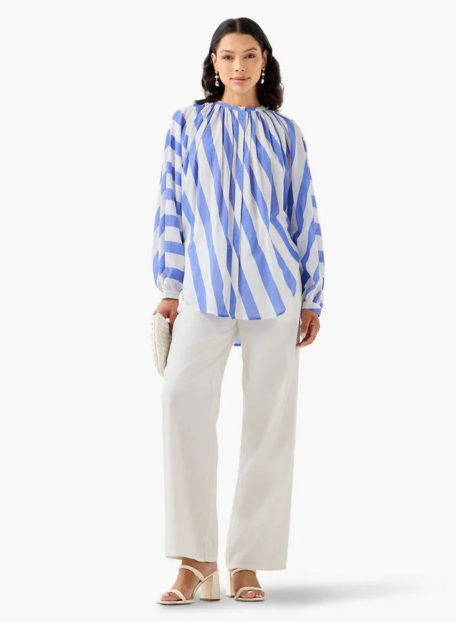ايكونيك Iconic Relaxed Fit Cotton Top with Stripes